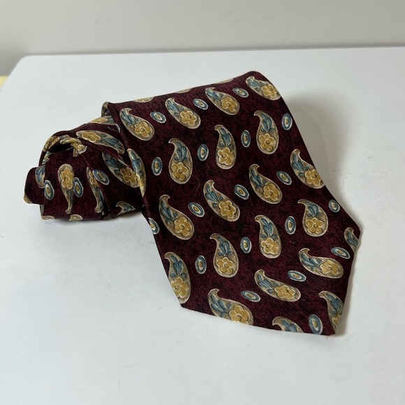 Joseph Abboud 100% Silk Midcentury Modern MCM Teardrop Paisley Patterned Tie - Picture 1 of 7